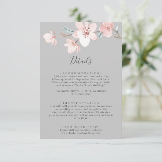 Spring Cherry Blossom Grey — Kaart met details (Staand voorkant)