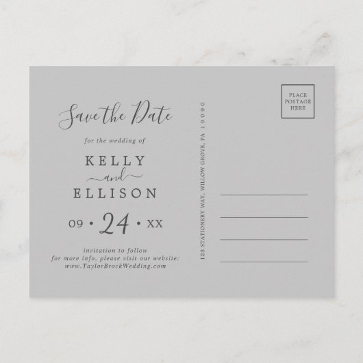 Spring Cherry Blossom Grey Save the Date Briefkaar Uitnodiging Briefkaart (Achterkant)