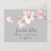 Spring Cherry Blossom Grey Save the Date Briefkaar Uitnodiging Briefkaart (Voorkant)