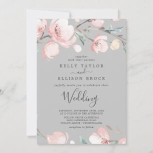 Spring Cherry Blossom   Grijze uitnodiging tot wed