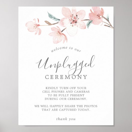 Spring Cherry Blossom Unplugged Ceremony Sign Poster (Voorkant)