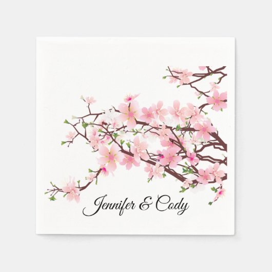 Spring Cherry Blossom Wedding Add Names Cocktail Servet (Voorkant)