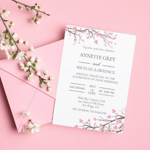 Spring Cherry Blossom Wedding Invitation Kaart