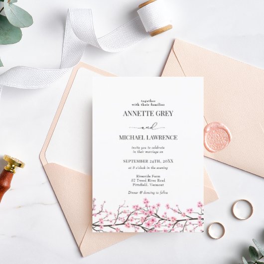 Spring Cherry Blossom Wedding Invitation Kaart