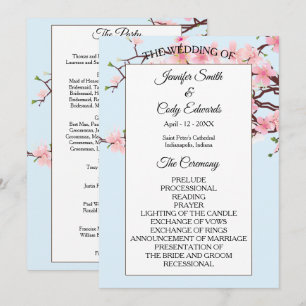 Spring Cherry Blossoms Programme de mariage bleu