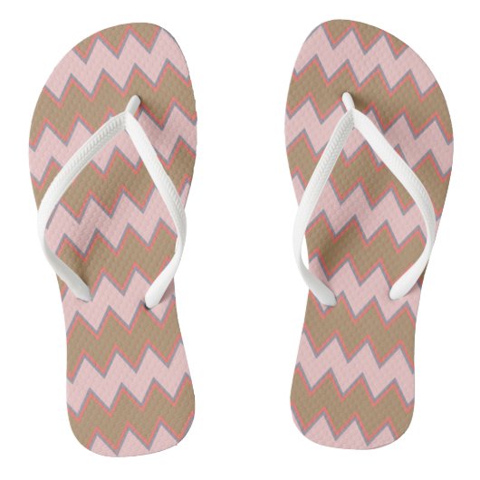 Spring Chevron in bruin, roze en perzand Teenslippers (Voetbed)