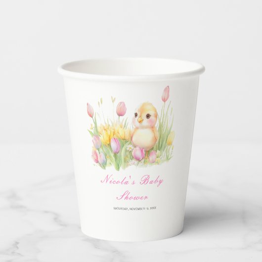 Spring Chick Baby shower Papieren Bekers (Achterkant)