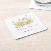 Spring Chick Easter Brunch Vierkante Kartonnen Onderzetter (Schuin)