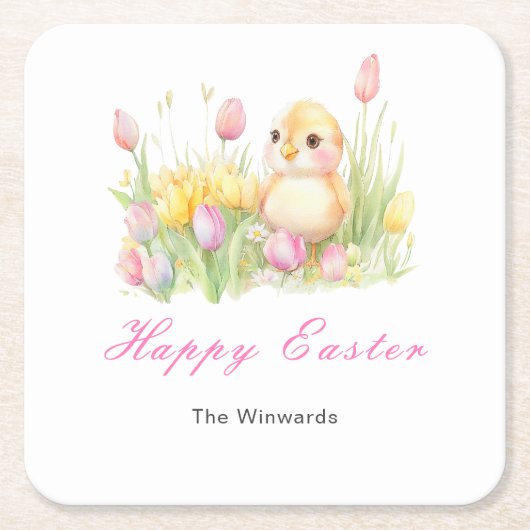 Spring Chick Easter Brunch Vierkante Kartonnen Onderzetter (Voorkant)