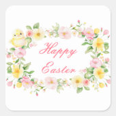 Spring Chick Floral Easter Egg Hunt Party Vierkante Sticker (Voorkant)