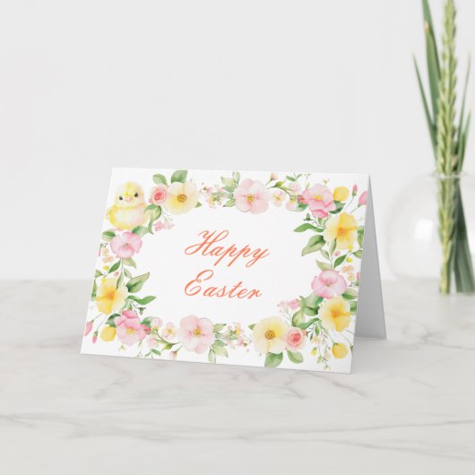 Spring Chick Floral Easter Kaart (Voorkant)