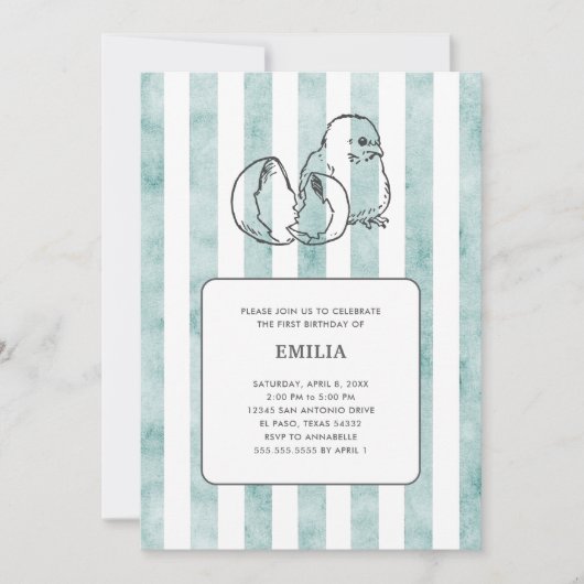 Spring Chick & Stripes  Kind Verjaardag Kaart (Voorkant)