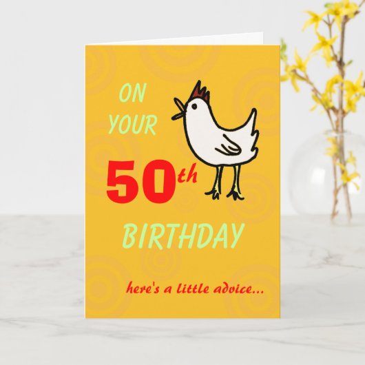 Spring Chicken 50th Birthday Card Kaart (Gele Bloem)