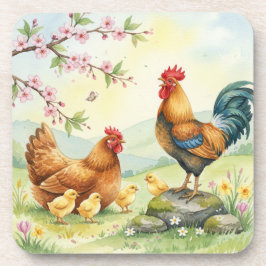 Spring chicken rooster farm country coasters bier onderzetter