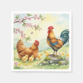 Spring chicken rooster farm country napkins servet