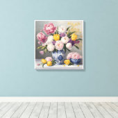 Spring Chinoiserie Blauw Wit Vaas Pioenrozen Tulpe Canvas Afdruk (Insitu (Houten vloer))