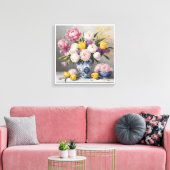 Spring Chinoiserie Blauw Wit Vaas Pioenrozen Tulpe Canvas Afdruk (Insitu (Woonkamer))
