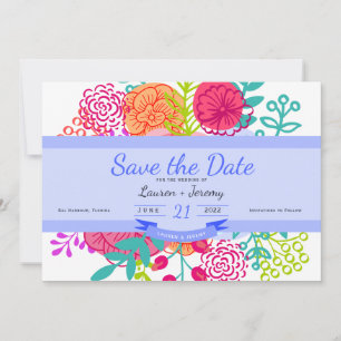 Spring Colorful Vibrant Floral Sketch Bouquet Save The Date