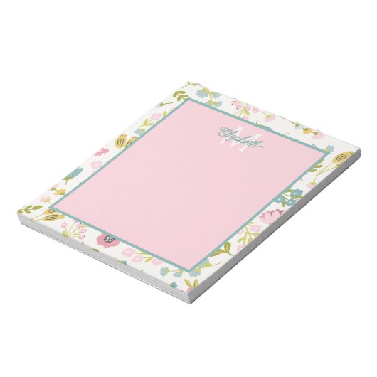 Spring Cottage Bloemen Monogram Notitieblok (Gedraaid)