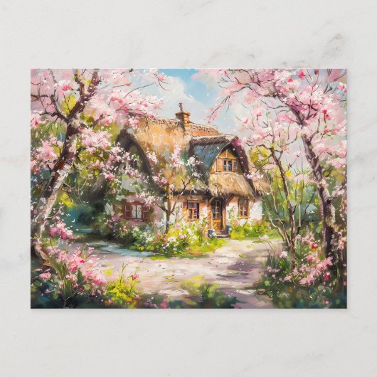 Spring Cottage met bloeiende fruitbomen Briefkaart (Voorkant)