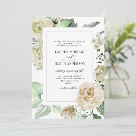 Spring Cream Garden Floral bruiloft uitnodiging (Staand voorkant)