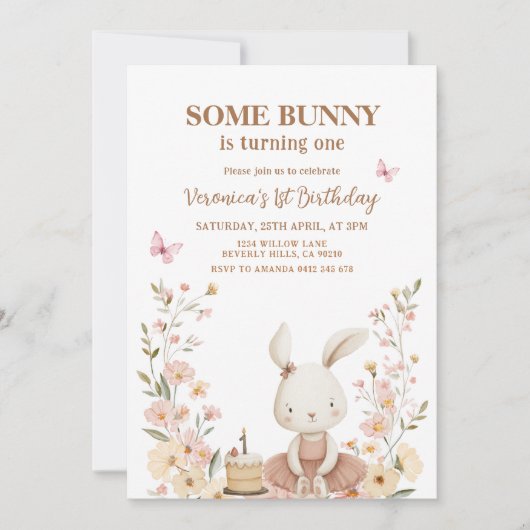 Spring Cute Bunny Rabbit 1st Birthday  Kaart (Voorkant)