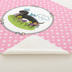 Spring Dachshund Dog Dachsie (zwart en tan) Cute Sherpa Deken