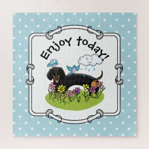 Spring Dachshund (zwart en tan) Cute dog Legpuzzel