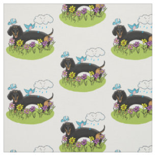 Spring Dachshund (zwart en tan) Cute dog Stof