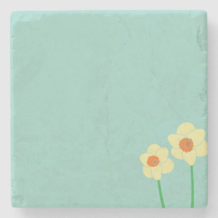 Spring Daffodil Achtergrond Gele Bloemen op Blauw Stenen Onderzetter