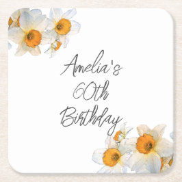 Spring Daffodil Birthday Vierkante Kartonnen Onderzetter