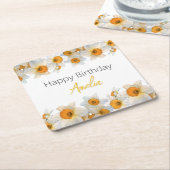Spring Daffodil Birthday Vierkante Kartonnen Onderzetter (Schuin)