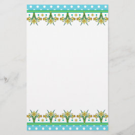Spring Daffodil Border and Polka Dots Stationery Briefpapier
