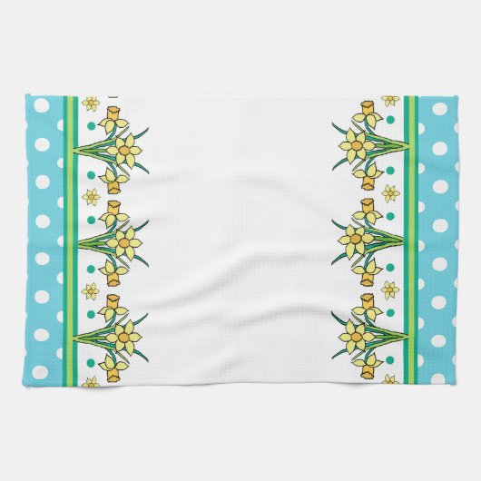 Spring Daffodil Border, Polka Dots Kitchen Towel Theedoek (Horizontaal)