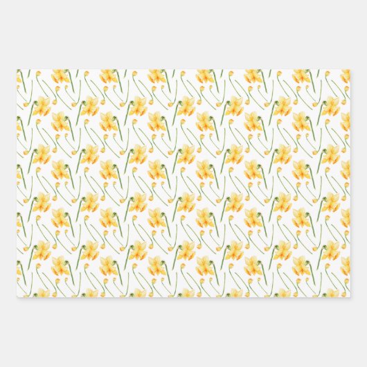 Spring Daffodil Geel Rustieke Bloemen Inpakpapier Vel (Voorkant 3)