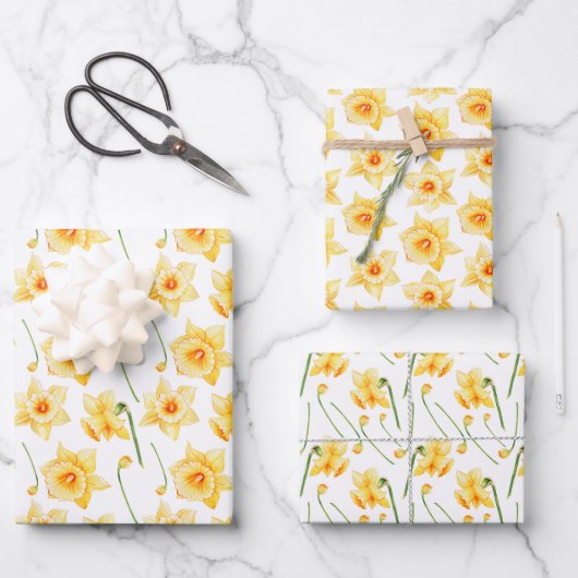 Spring Daffodil Geel Rustieke Bloemen Inpakpapier Vel (Voorkant)