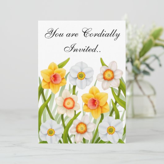 Spring Daffodils Birthday Party Invitation Kaart (Staand voorkant)