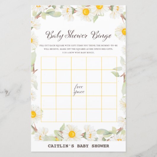 Spring Daisy Flower Baby shower Game (Voorkant)