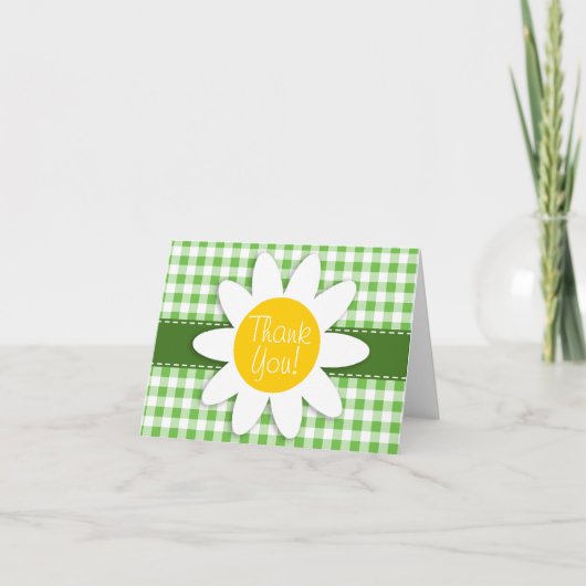 Spring Daisy; Green Checkered; Gingham Bedankkaart (Voorkant)