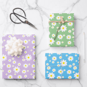 Spring Daisy Pattern Pastel Paars Blue Green Inpakpapier Vel