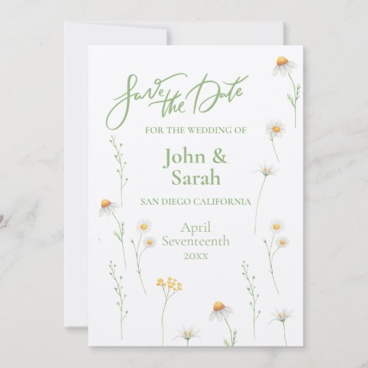 Spring Daisy Wedding Save the Date Invitation Kaart (Voorkant)