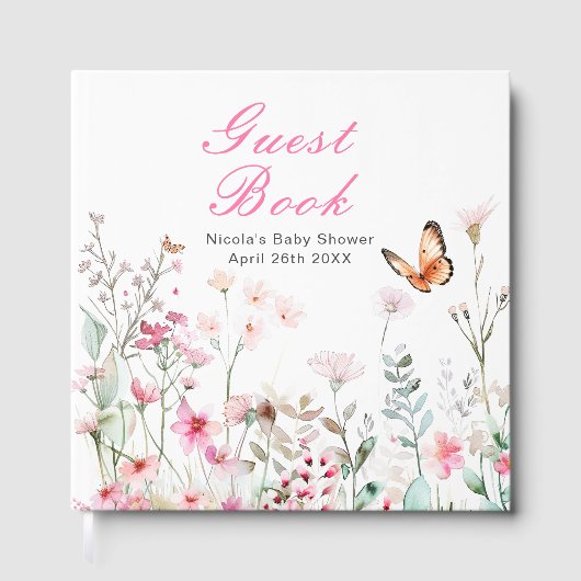 Spring Deep Pink Butterfly Floral Baby Shower Gastenboek (Voorkant)