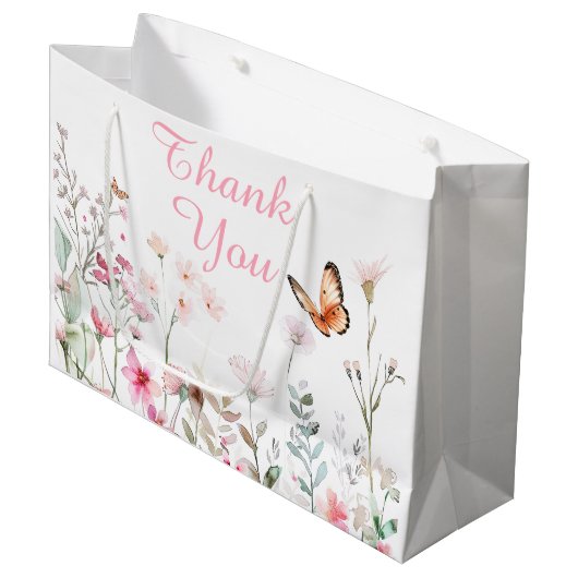Spring Deep Pink Butterfly Floral Baby shower Groot Cadeauzakje (Voorkant Gekanteld)