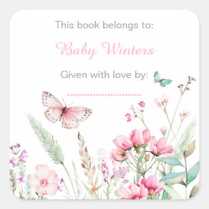 Spring Deep Pink Butterfly Floral Baby shower Vierkante Sticker