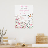 Spring Deep Pink Butterfly Floral Wedding Poster (Keuken)