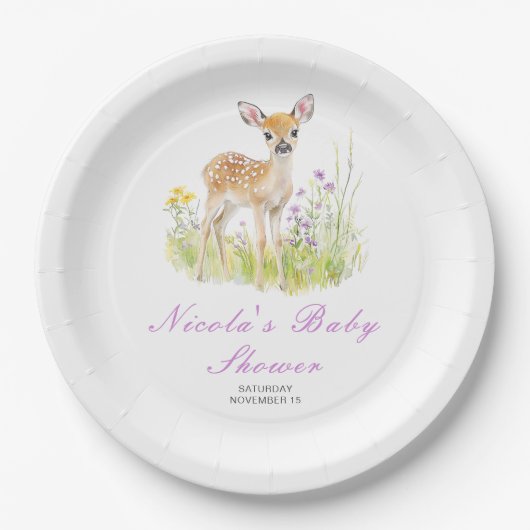 Spring Deer Baby shower Papieren Bordje (Voorkant)