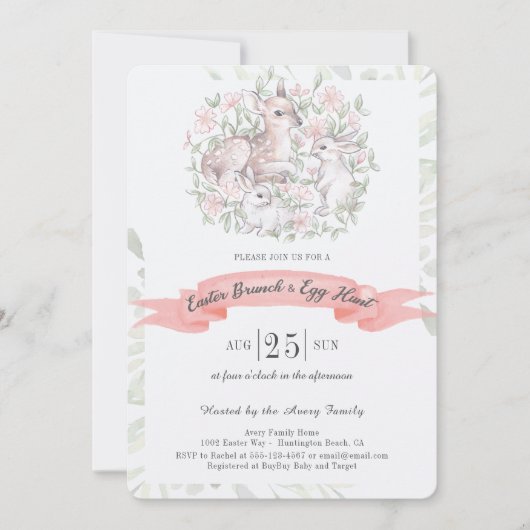 Spring Deer Bunny Brunch & Egg Hunt Easter Kaart (Voorkant)