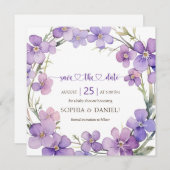 Spring Delicate Violet Flowers Baby shower Save The Date (Voorkant / Achterkant)