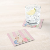 Spring Easter Bunny & Eggs Stripe  Vierkante Kartonnen Onderzetter (Insitu)