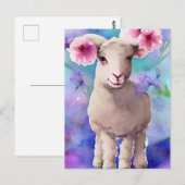 Spring Easter Lamb Floral Waterverf Briefkaart (Voorkant / Achterkant)